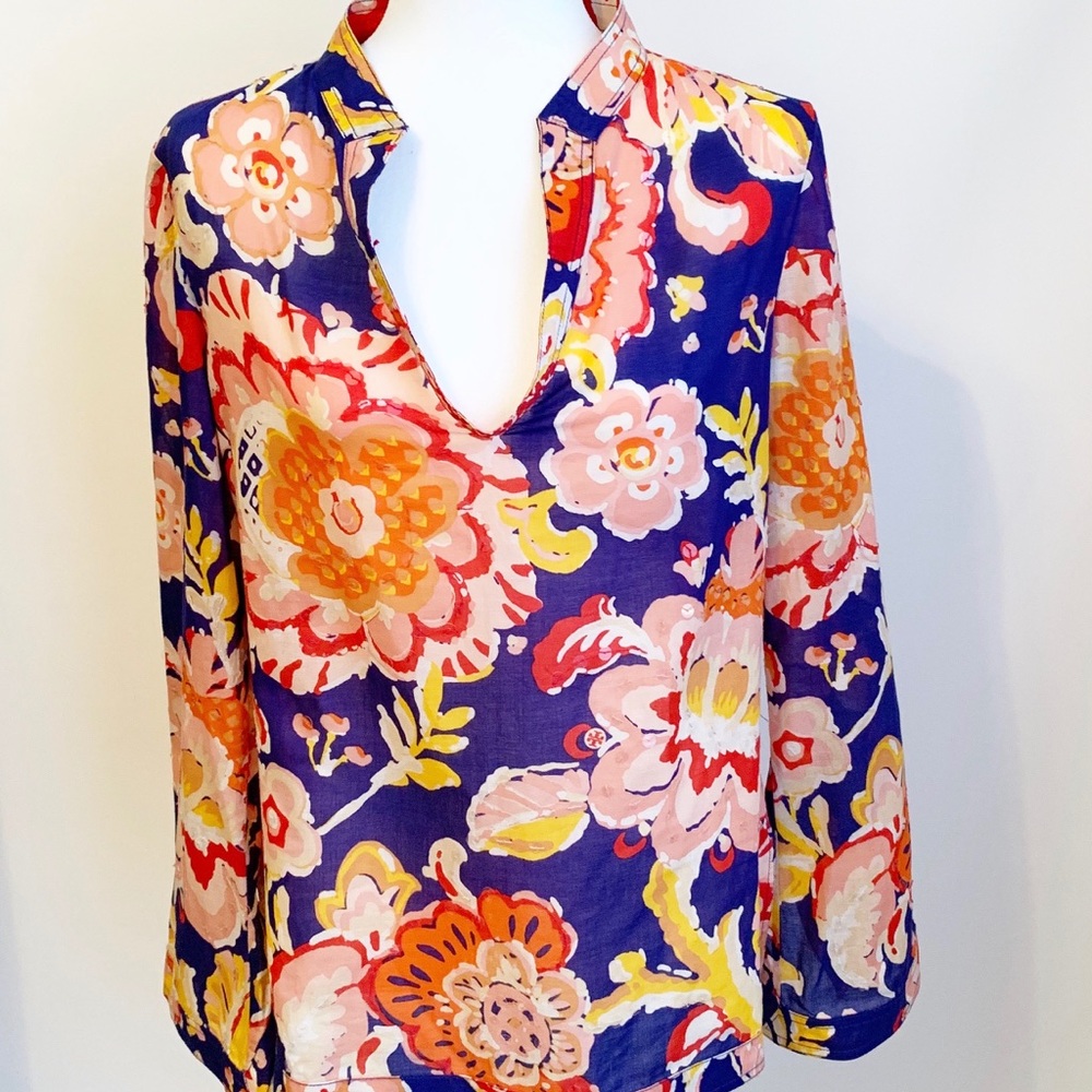 Tory Burch Floral Tunic in Navy, Pink, Orange & Yellow